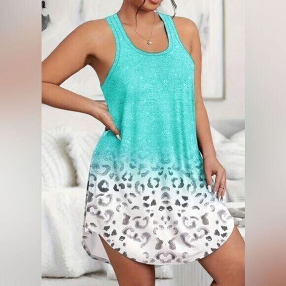 NWOT Women’s Plus Size Racer Back Green Leopard Print Lounge Dress - 3XL - Picture 1 of 4